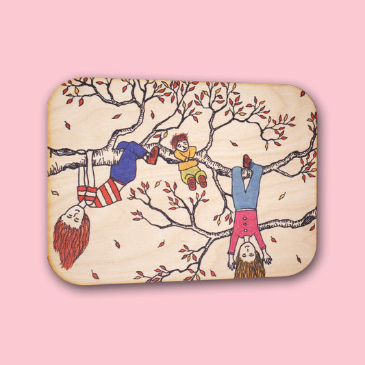 Carte en bois - Enfants dans l'arbre