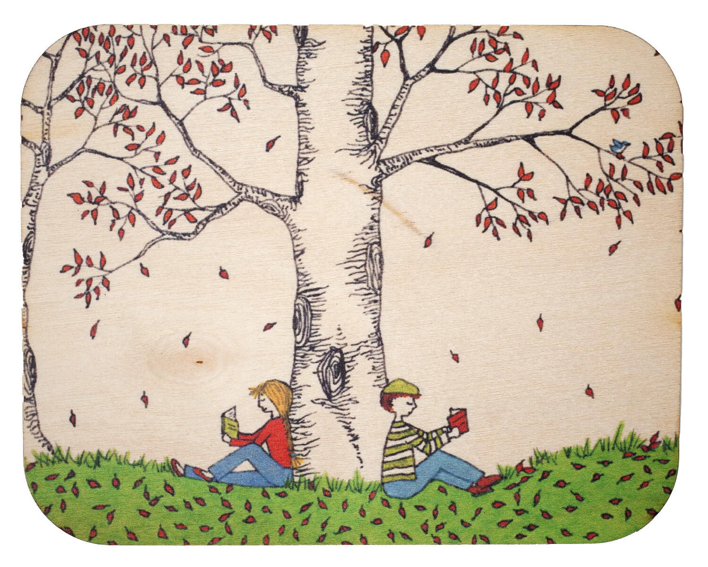 Carte en bois - Dos contre l'arbre