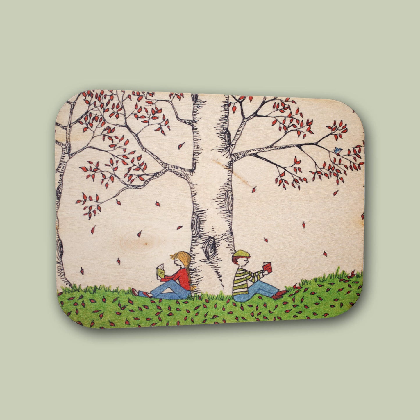 Carte en bois - Dos contre l'arbre