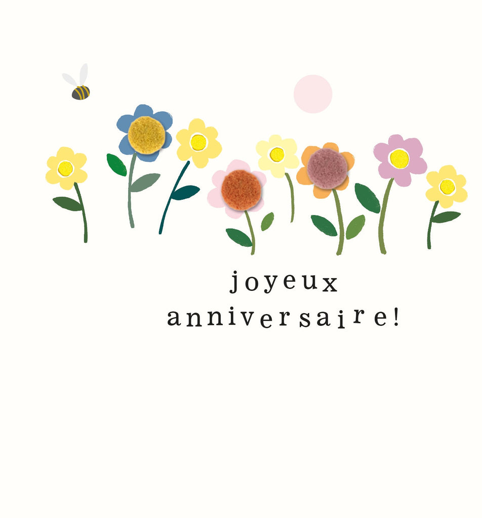 Pompon - joyeux anniversaire, fleurs