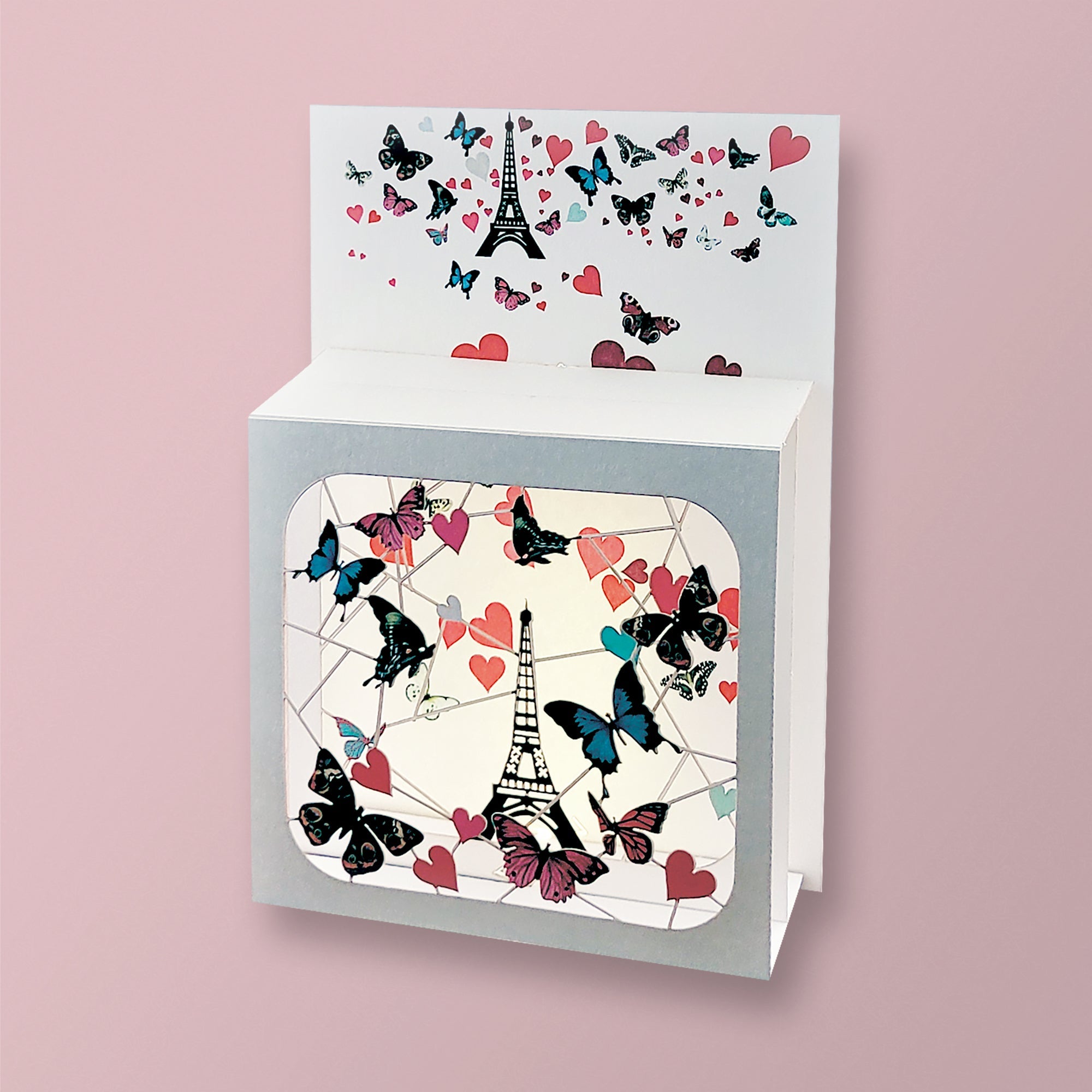 Box card - Eiffel Tower with butterflies and hearts