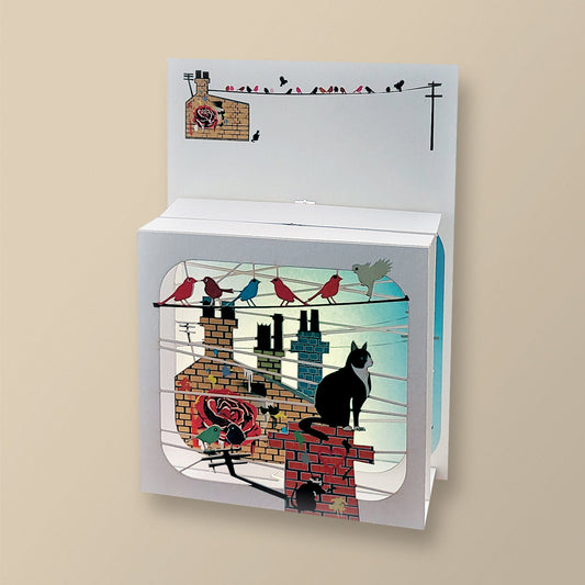 Carte box - Chat et oiseaux sur les toits