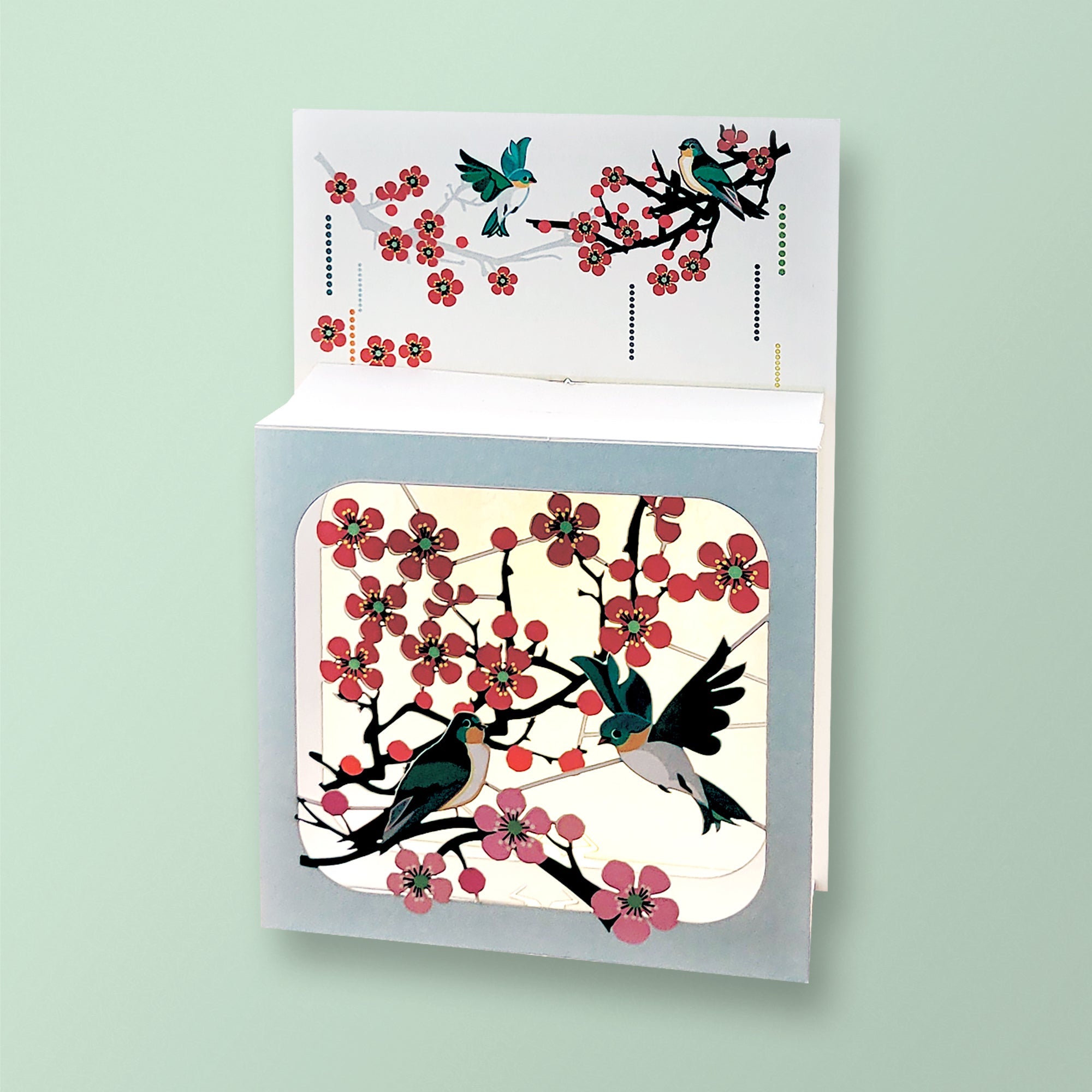Carte box - Oiseaux et fleurs cerisier