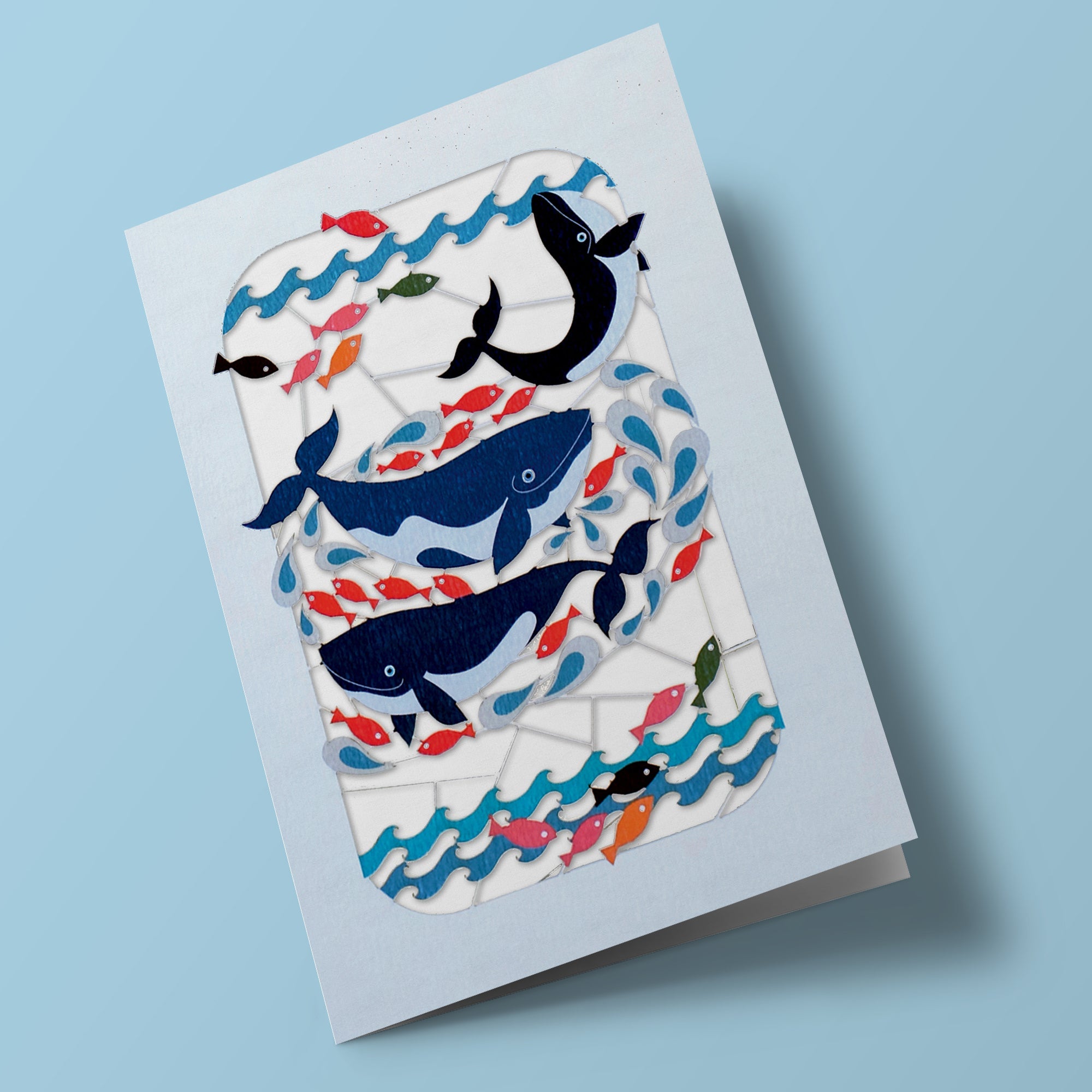 Carte découpée - Baleines et poissons dans la mer