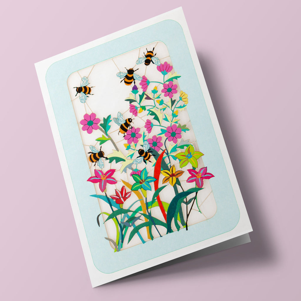 Carte découpée - Abeilles et fleurs