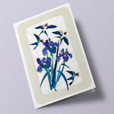 Carte découpée - Oiseaux (hirondelles) et iris