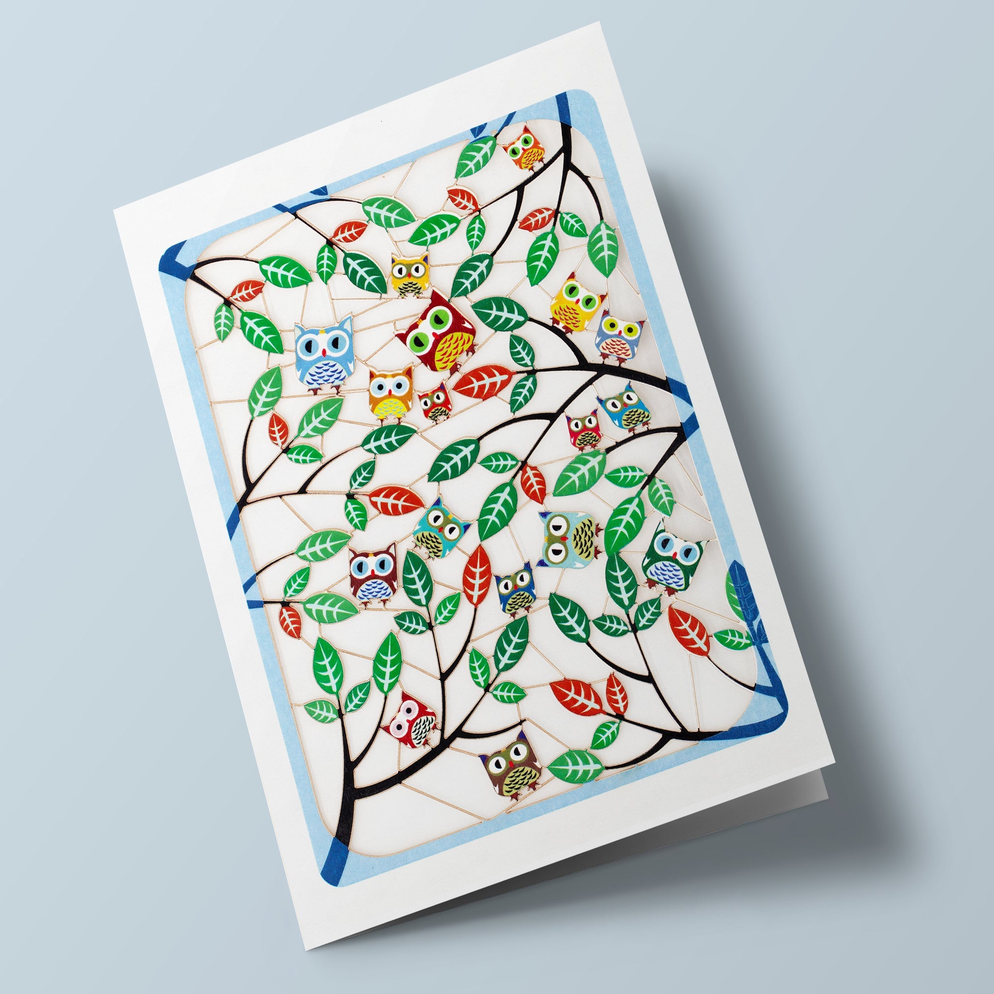 Carte découpée - Chouettes et feuilles