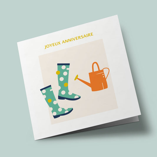 Framed - rubber boots and watering can birthday