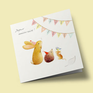 "Happy birthday!" - Bunny, Hedgehog, Mouse and Tit