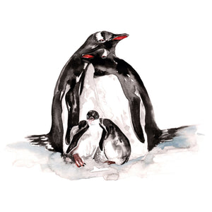 Naturaliste - Aquarelle d'une famille de pingouins