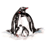 Naturaliste - Aquarelle d'une famille de pingouins