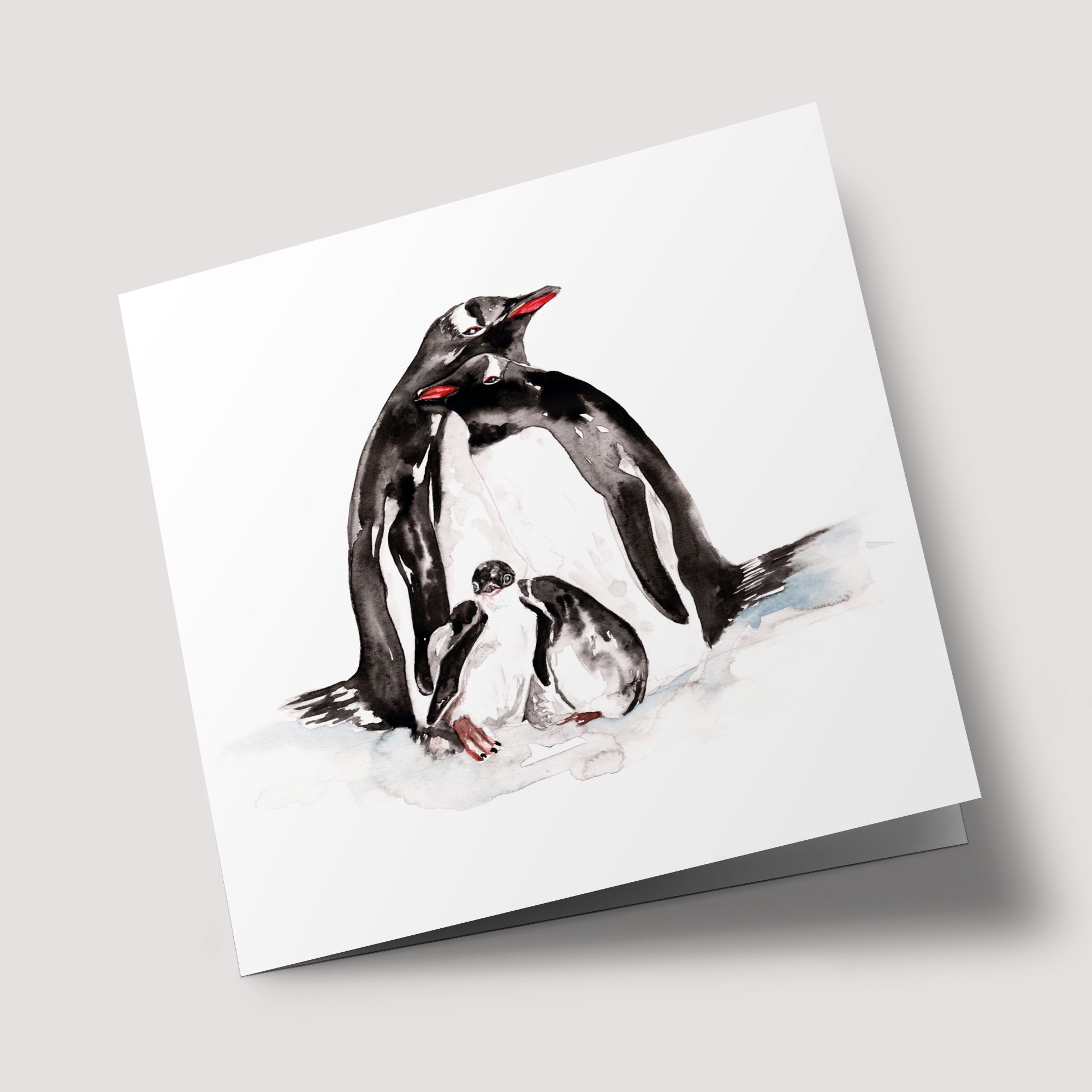 Naturaliste - Aquarelle d'une famille de pingouins