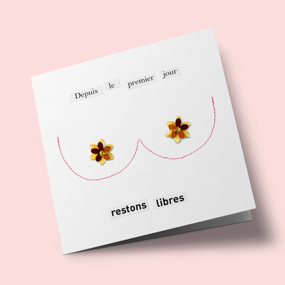 Rosebuds - "Restons libres" - embroidered card