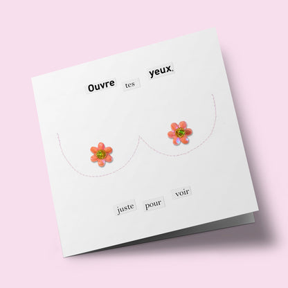 Rosebuds - "Ouvre tes yeux" - embroidered card