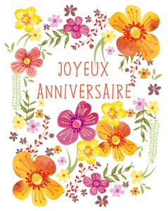 Joyeux anniversaire - Orange and Pink Flowers - Plantable Card