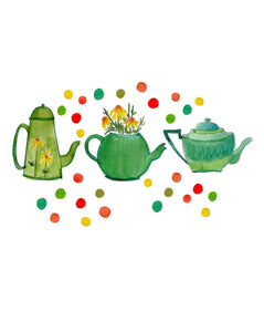 Carte à planter - Théières vertes et pois