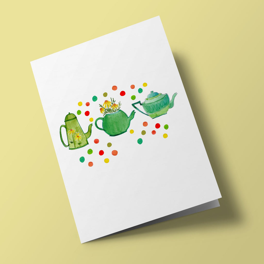 Carte à planter - Théières vertes et pois