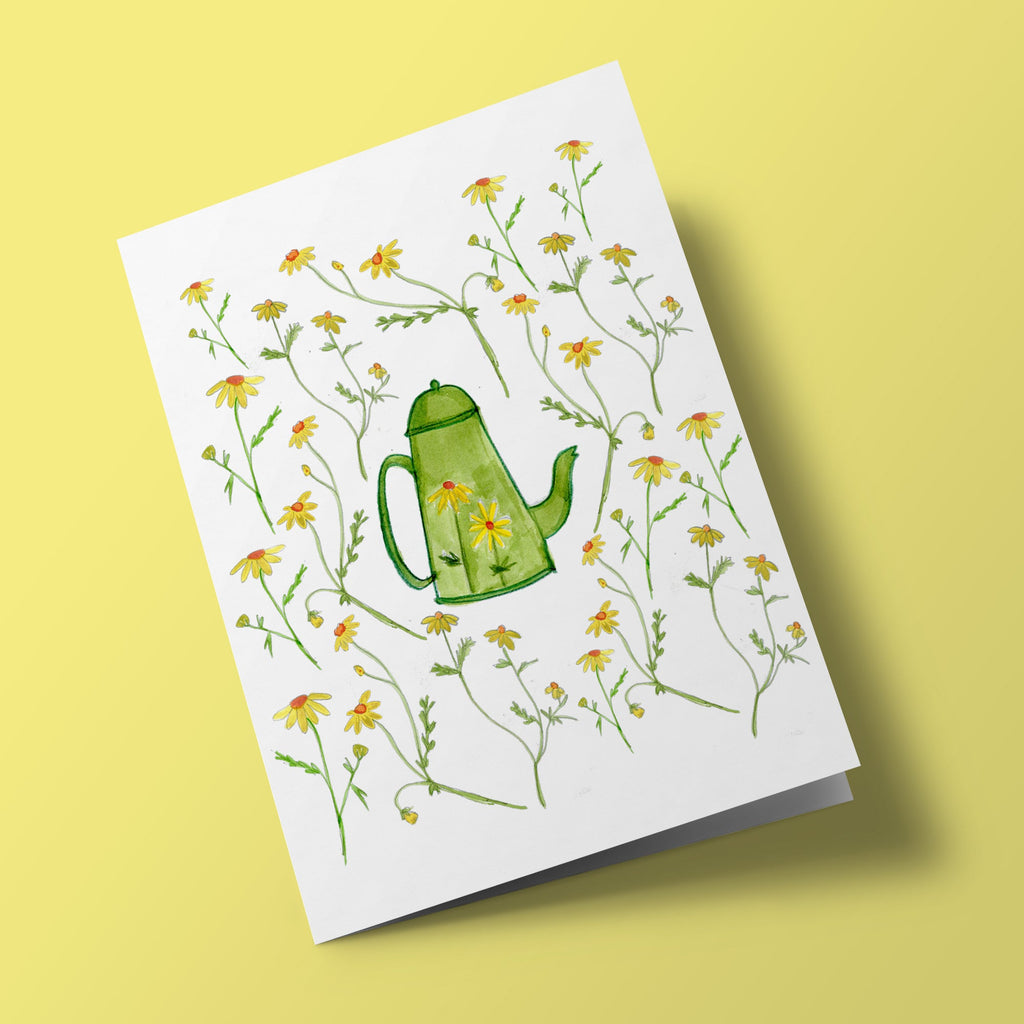 Green Teapot and Yellow Daisies - Plantable Card