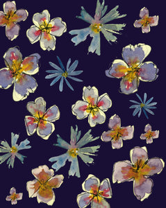 Carte à planter - Fleurs bleues et mauve sur fond bleu foncé