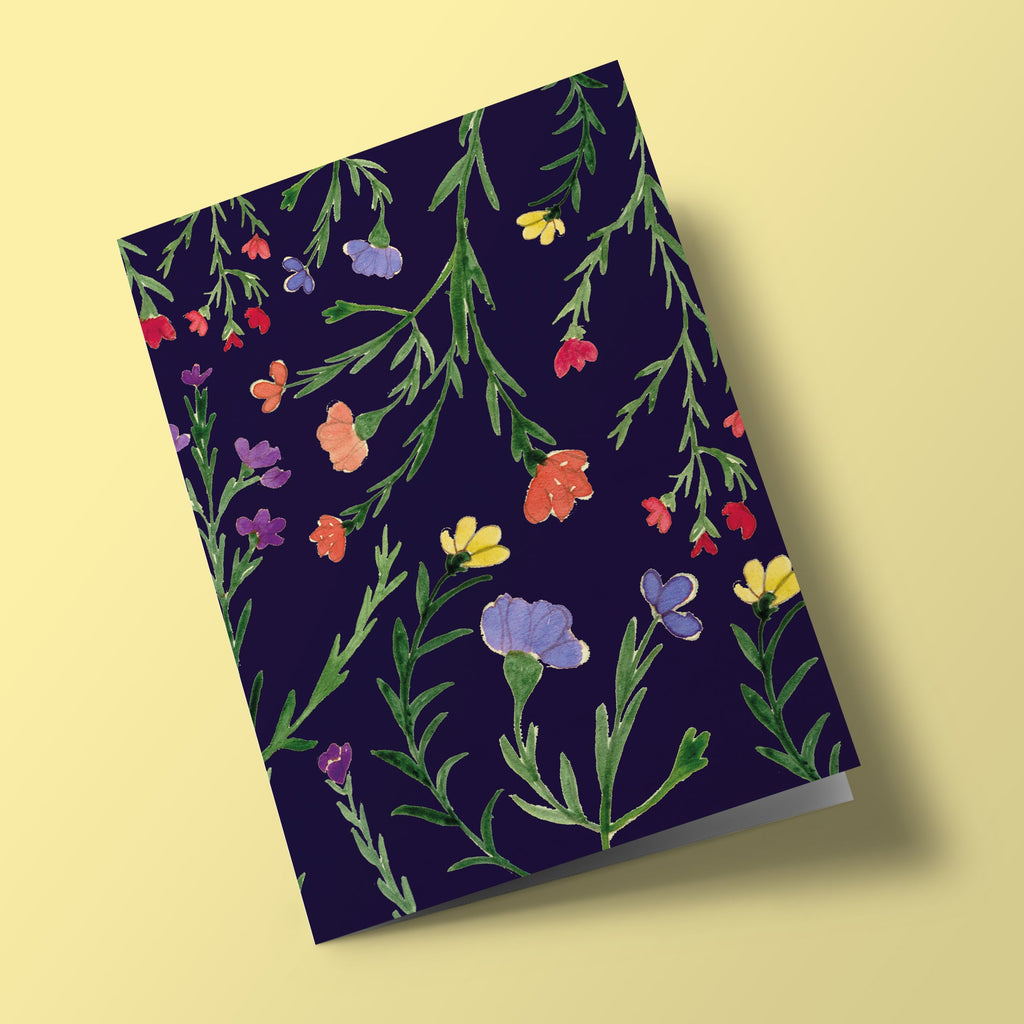 Multicoloured Flowers on Dark Blue Background - Plantable Card