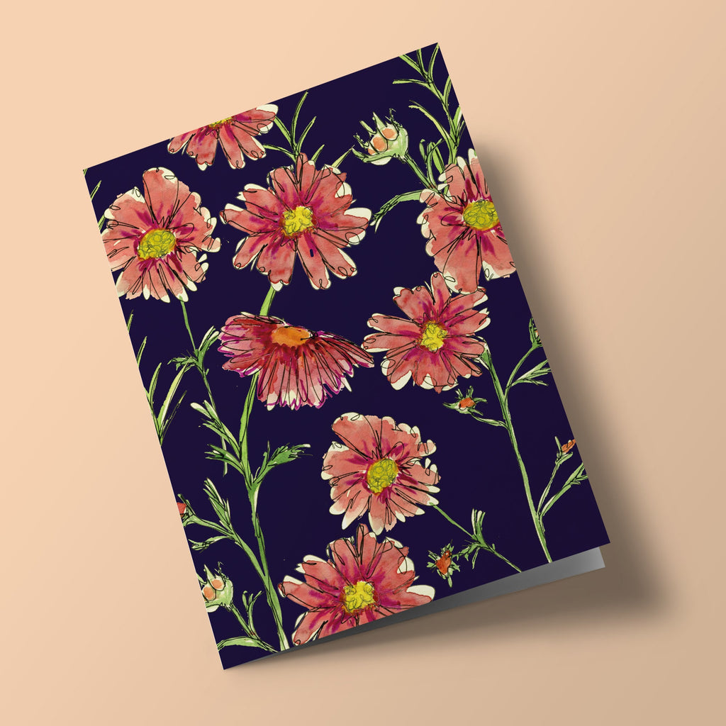 Red Flowers on Dark Blue Background - Plantable Card