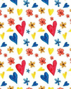 Carte à planter - Fleurs et coeurs rouges et bleus