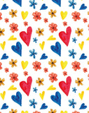 Carte à planter - Fleurs et coeurs rouges et bleus