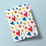 Carte à planter - Fleurs et coeurs rouges et bleus