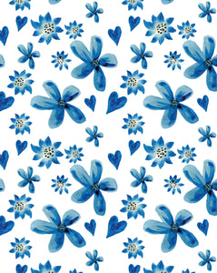 Fleurs et coeurs bleus - carte à planter