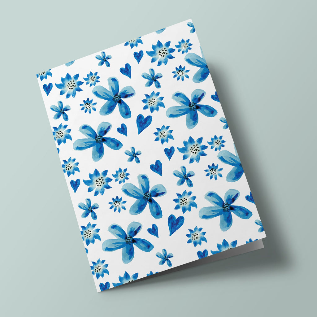 Fleurs et coeurs bleus - carte à planter