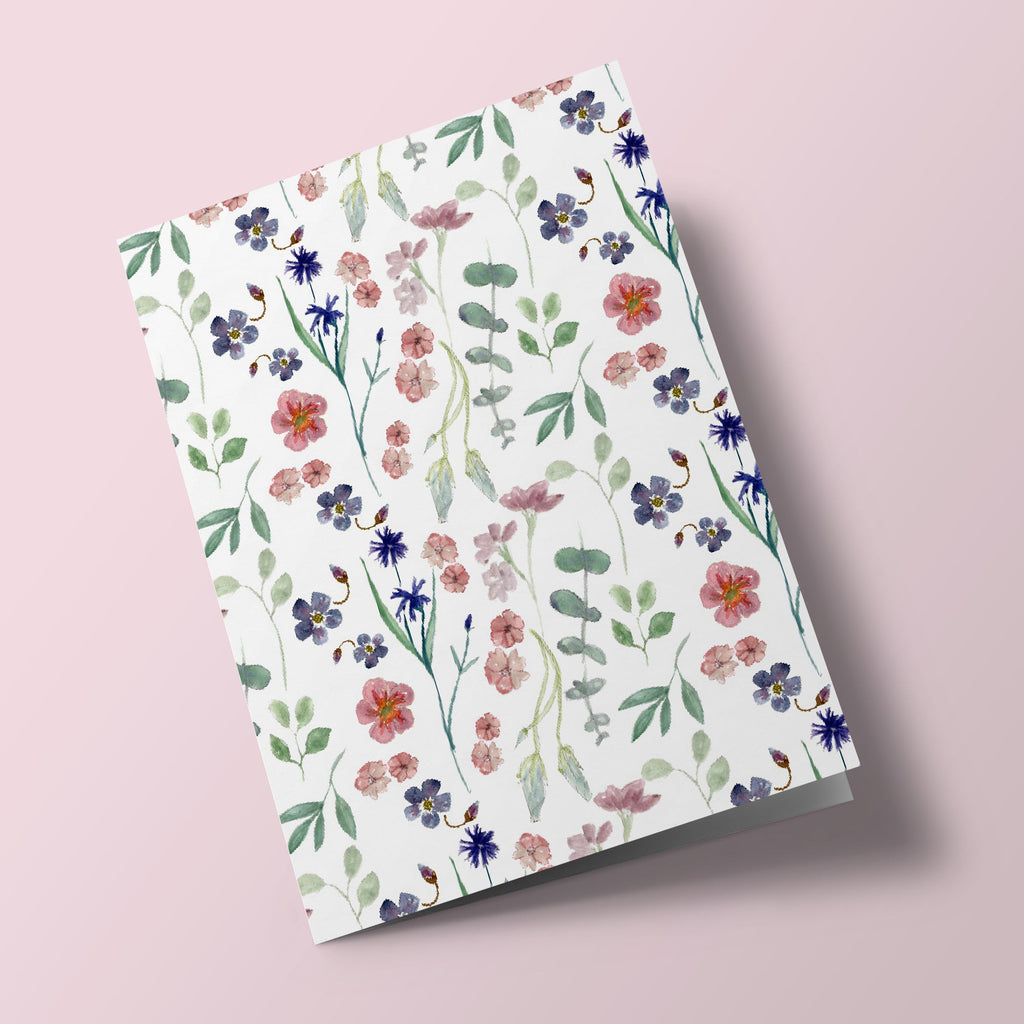 Green Leaves with Blue and Pink Flowers - Plantable Card