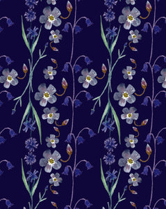 Fleurs violettes sur fond bleu foncé - carte à planter