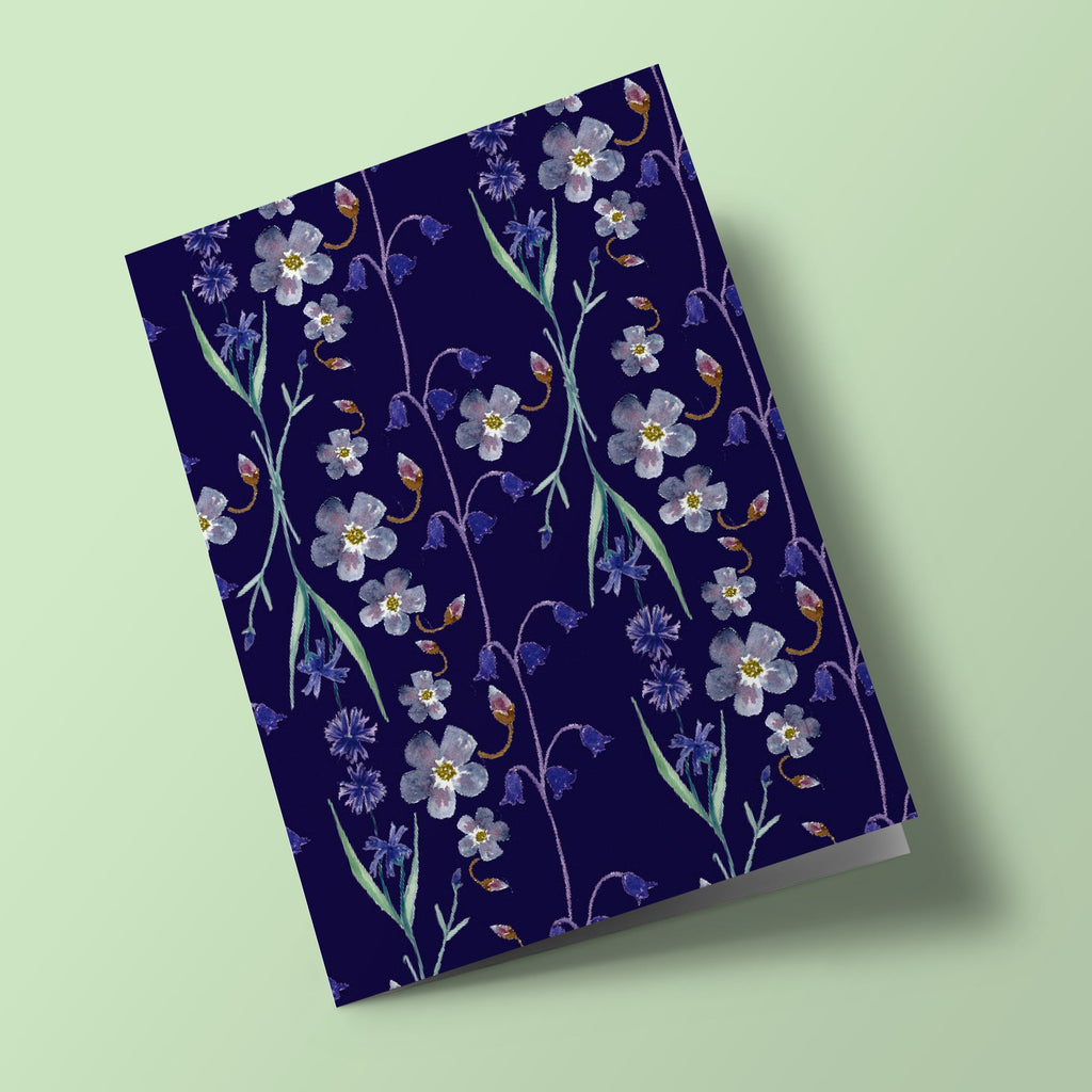 Fleurs violettes sur fond bleu foncé - carte à planter