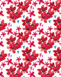 Fleurs rouges et coeurs - carte à planter