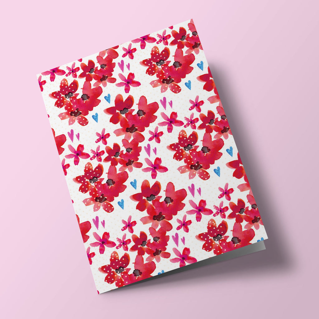 Fleurs rouges et coeurs - carte à planter