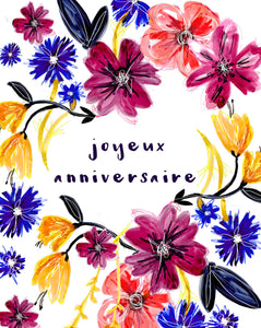 Joyeux anniversaire - Bright Pink, Yellow and Purple Flowers - Plantable Card
