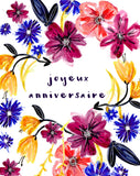 Joyeux anniversaire - Bright Pink, Yellow and Purple Flowers - Plantable Card
