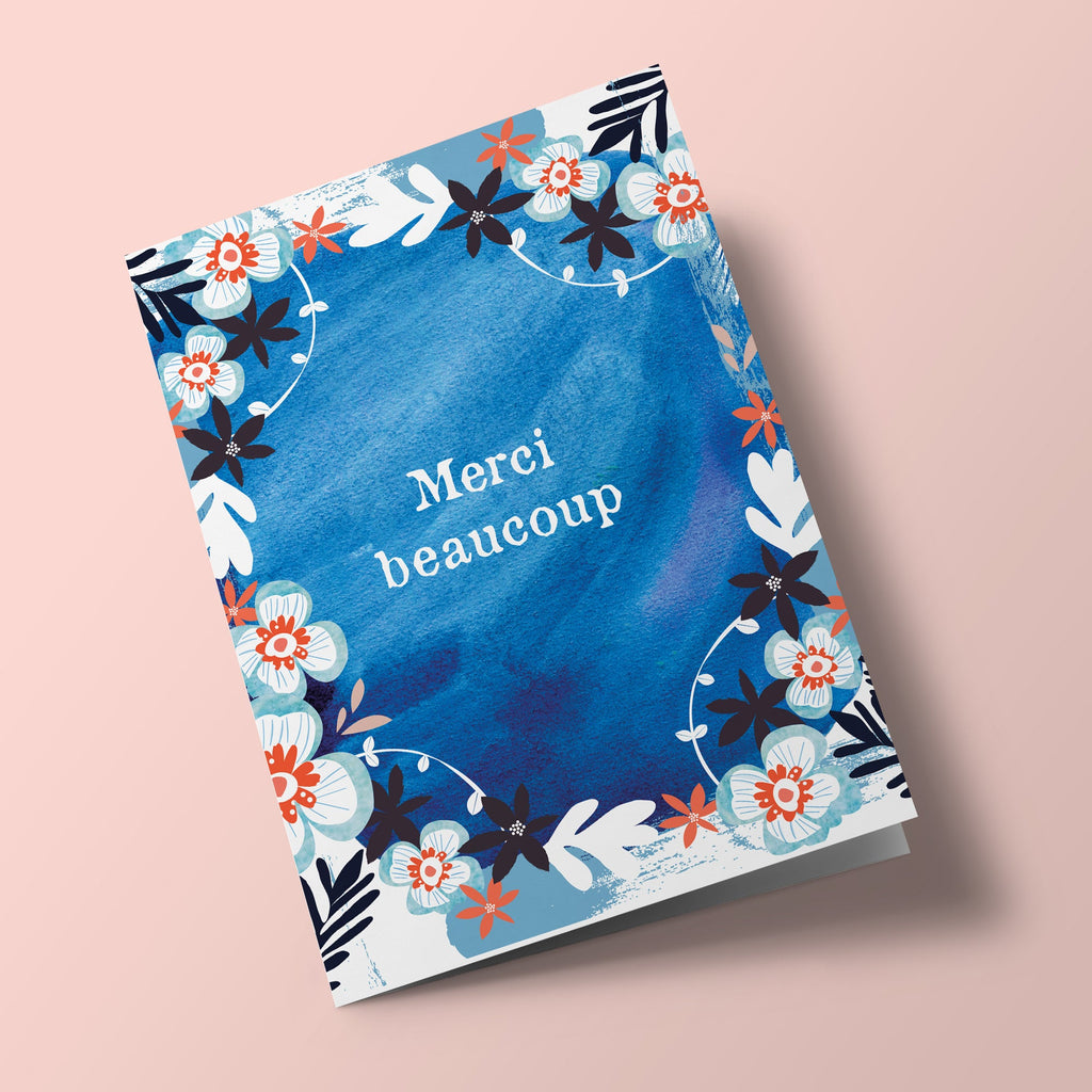 'Merci Beaucoup' on Dark Blue Background - Plantable Card