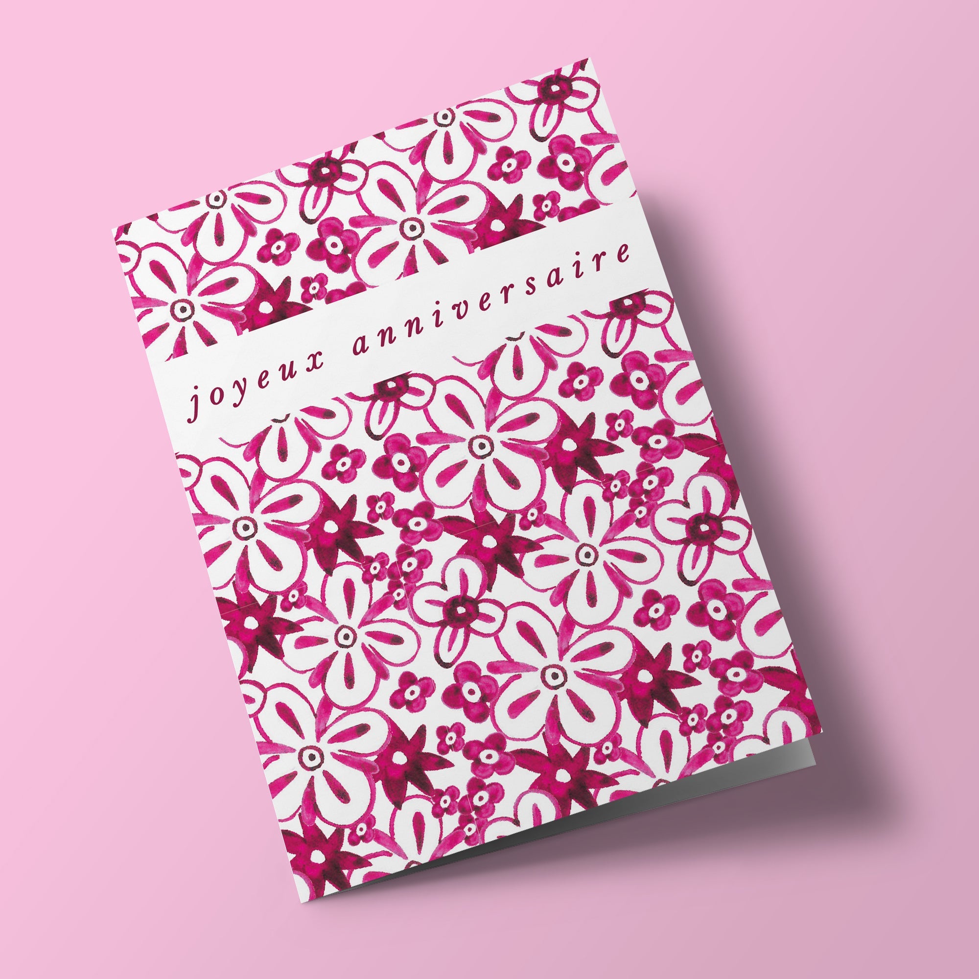 Carte à planter - Joyeux anniversaire - motif fleurs rose fuschia