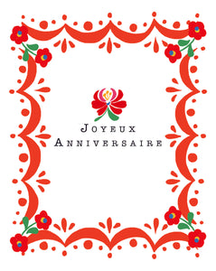 Carte à planter - "Joyeux anniversaire", motif de fleurs folkloriques hongroises