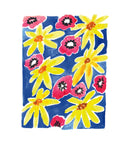 Carte à planter - Fleurs jaunes et rouges sur fond bleu foncé
