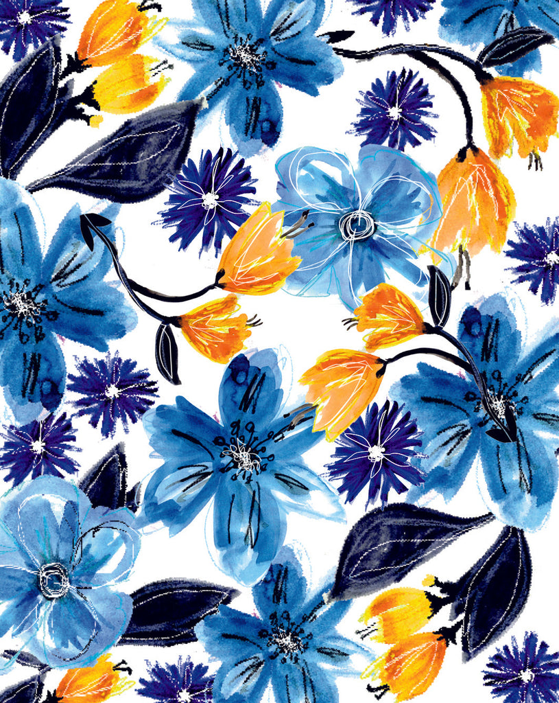 Carte à planter - Motif de fleurs bleues et jaunes