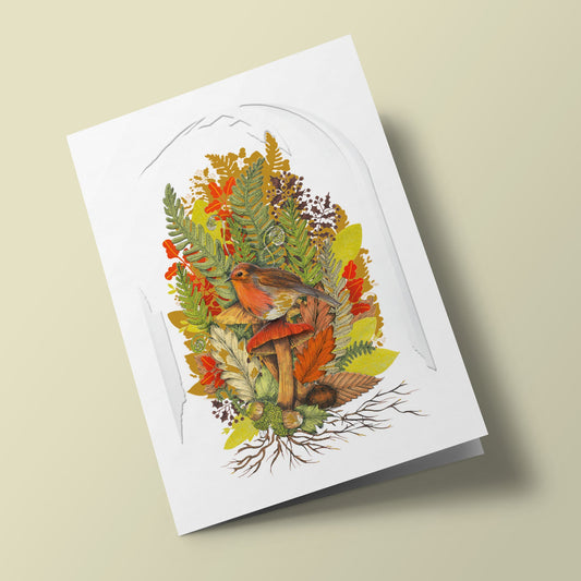 Jardin secret - rouge-gorge sous une cloche de de verre