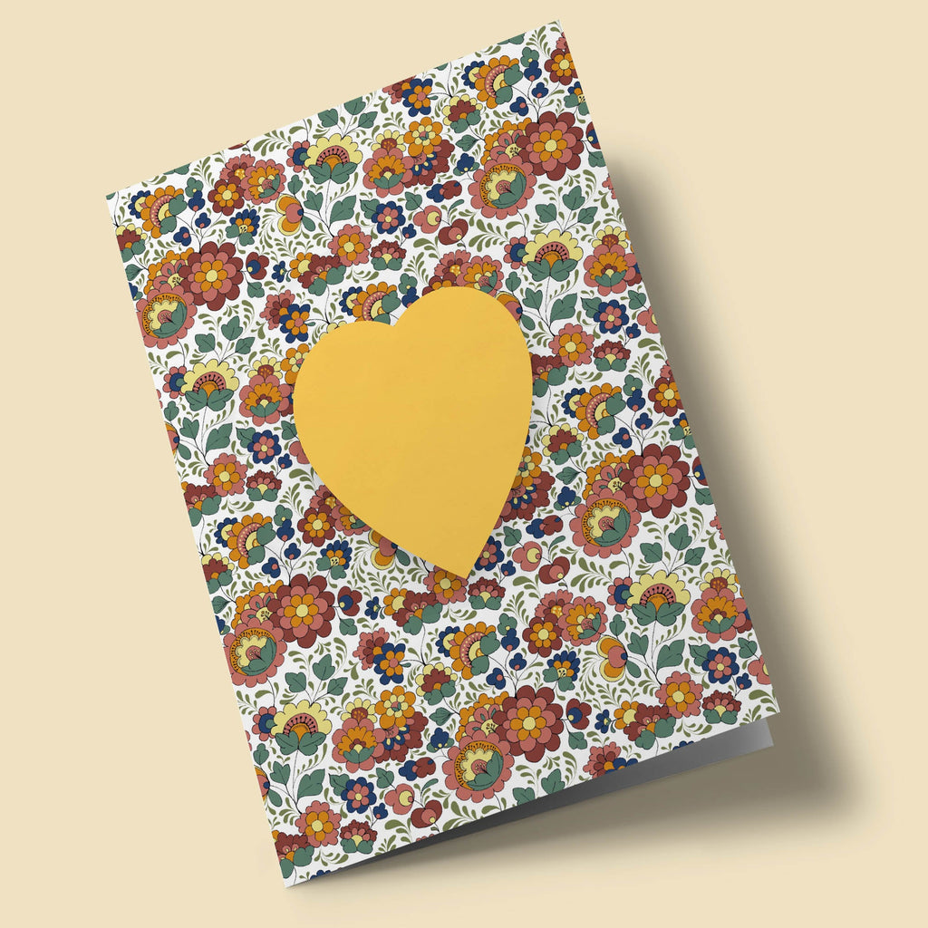 Plantable Heart - Blackground Pattern of Vintage Flowers