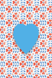 Plantable Heart - Blackground Pattern of Red and Blue Flowers