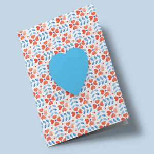 Plantable Heart - Blackground Pattern of Red and Blue Flowers