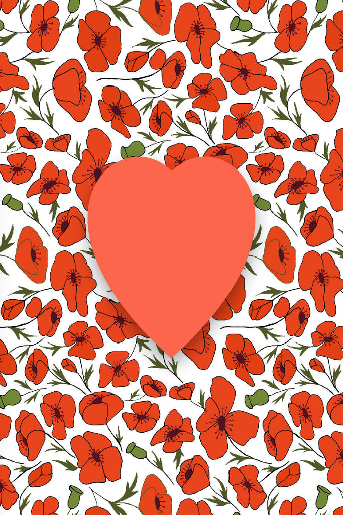 Plantable Heart - Blackground Pattern of Poppies