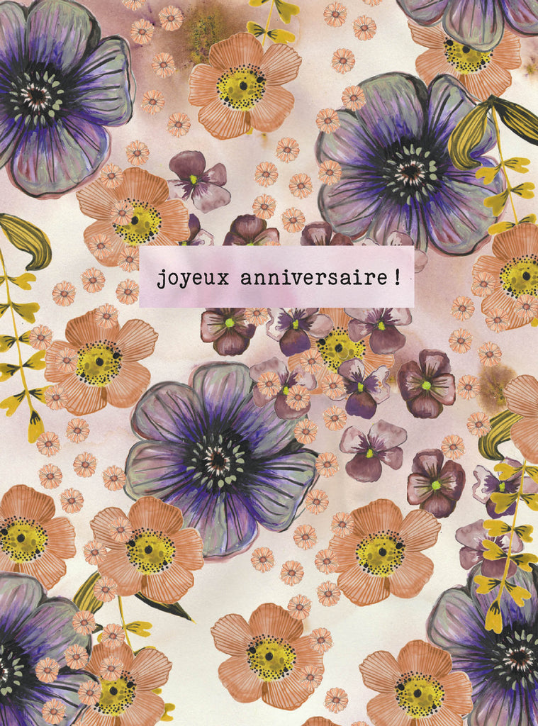 Say it with flowers - Joyeux anniversaire ! - purple and orange flowers