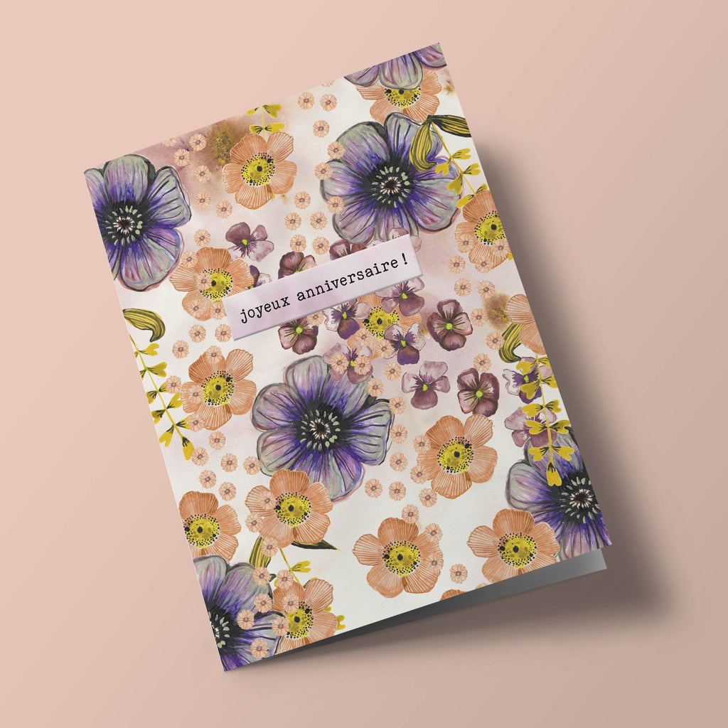 Say it with flowers - Joyeux anniversaire ! - purple and orange flowers