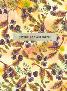 Say it with flowers - Joyeux anniversaire - yellow, brown and plum leaves and flowers